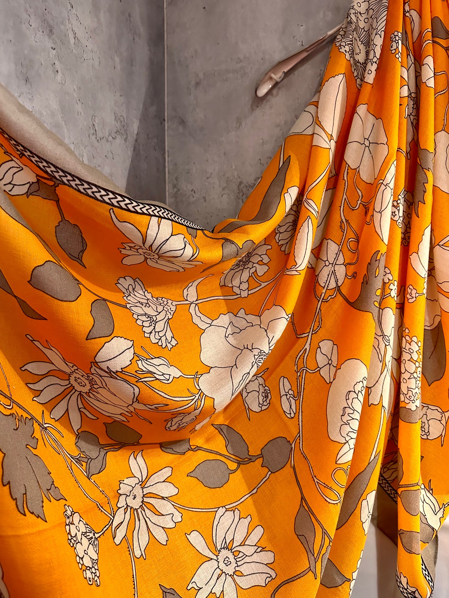 Sketched Flowers Orange Cotton Scarf/Summer Autumn Scarf/Scarf Women/Gifts For Mom/Gifts For Her Birthday Christmas/UK Seller