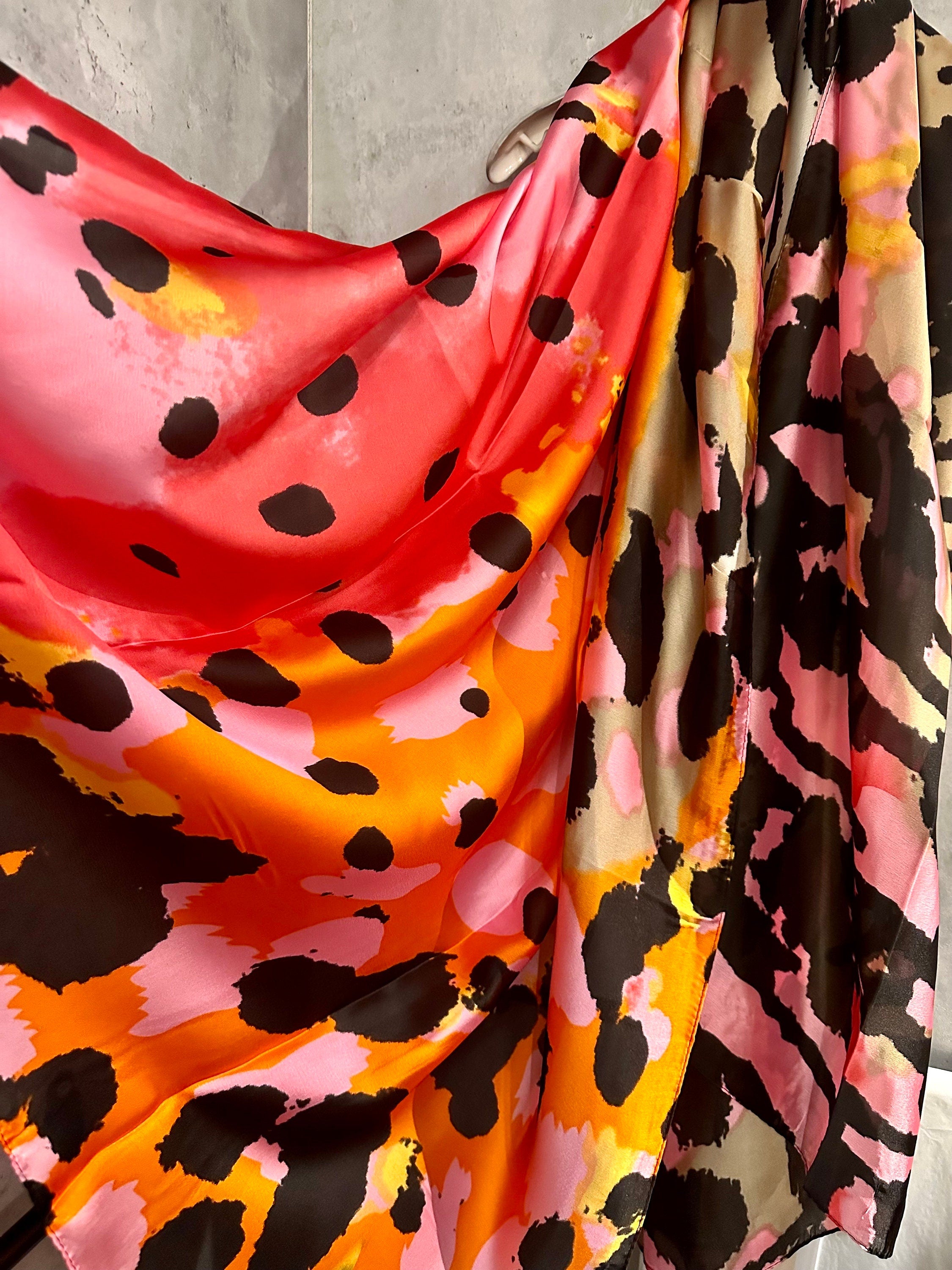 Splotches Colour Pink Orange Silk Blend Scarf