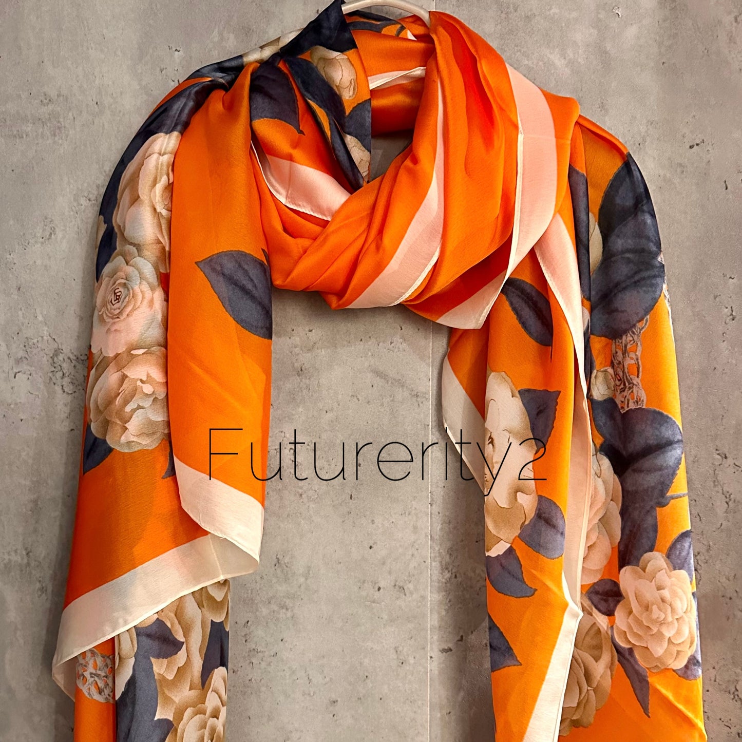 White Roses Pattern Orange Silk Scarf/Spring Summer Scarf/Gifts For Mom/Scarf Women/Gifts For Her Birthday Christmas/UK Seller