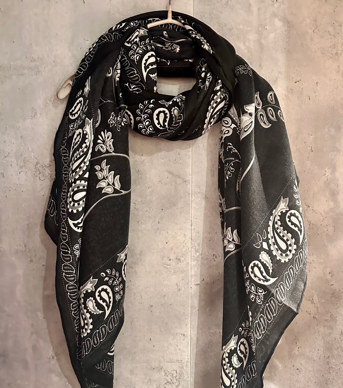 Paisley Black Cotton Scarf/Summer Autumn Scarf/Scarf Women/Gifts For Mom/Gifts For Her Birthday Christmas/UK Seller