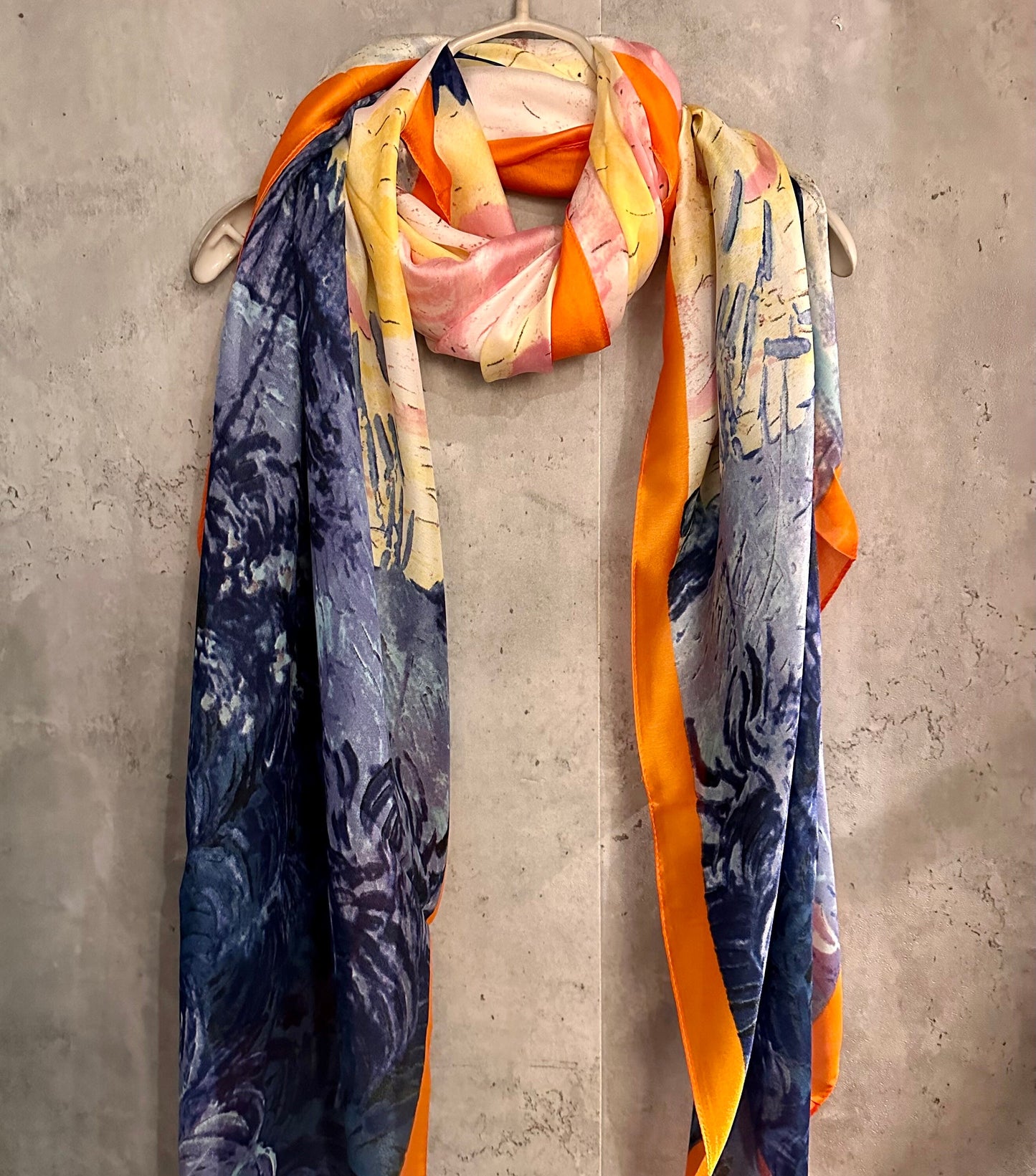 Oil Painting Inspired Blue Silk Blend Scarf/Spring Summer Autumn Scarf/Scarf Women/Gifts For Mom/Gifts For Her Birthday Christmas/UK Seller