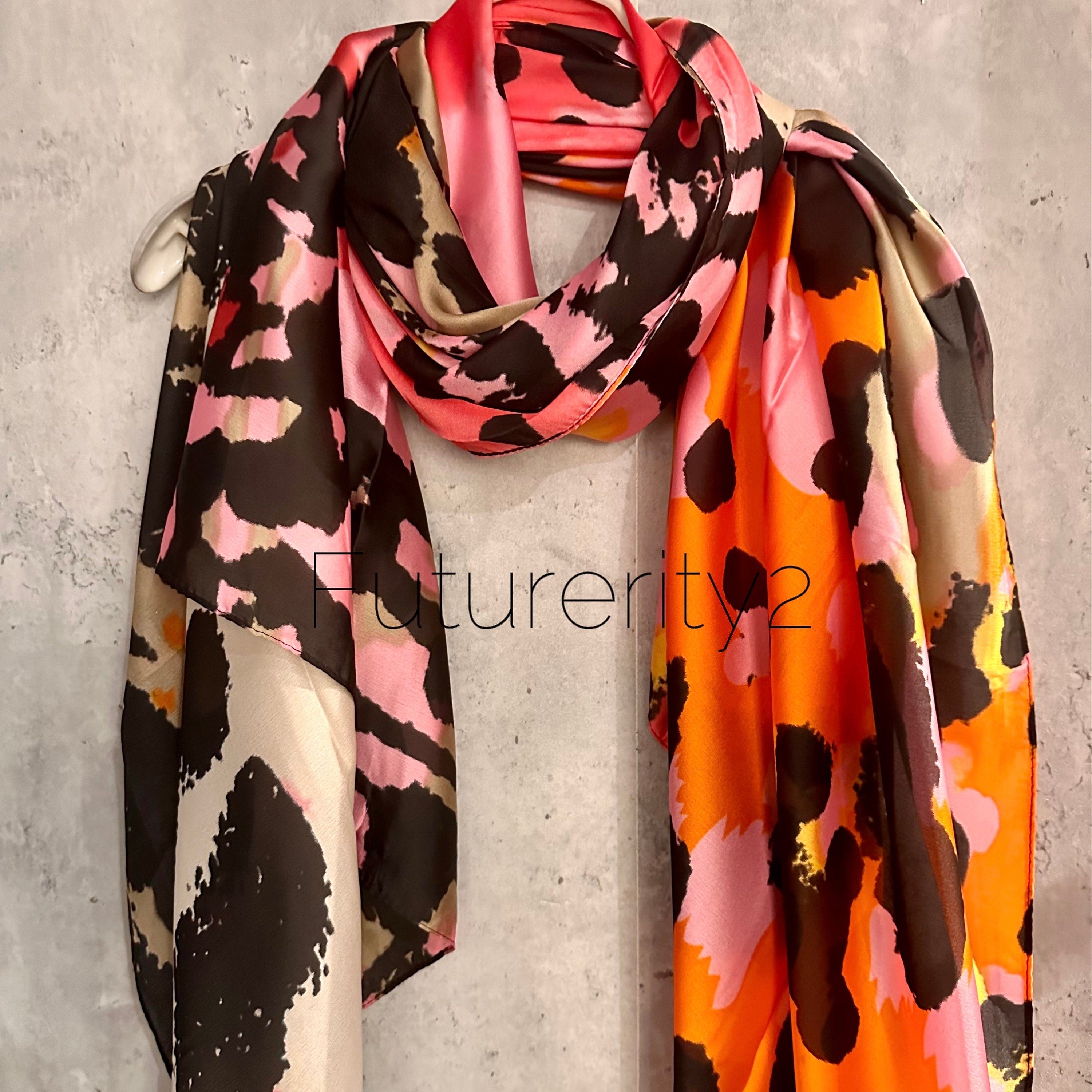 Splotches Colour Pink Orange Silk Blend Scarf
