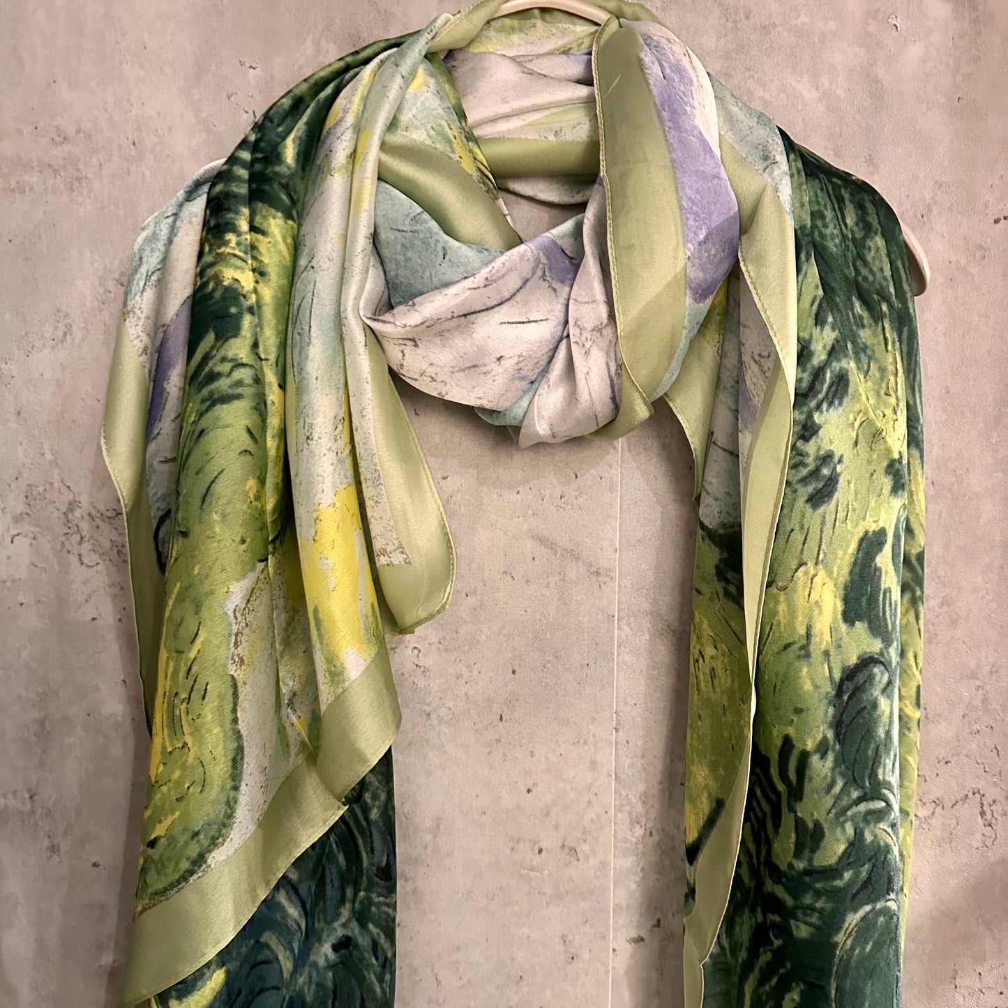 Oil Painting Inspired Green Silk Blend Scarf/Spring Summer Autumn Scarf/Scarf Women/Gifts For Mom/Gifts For Her Birthday Christmas/UK Seller