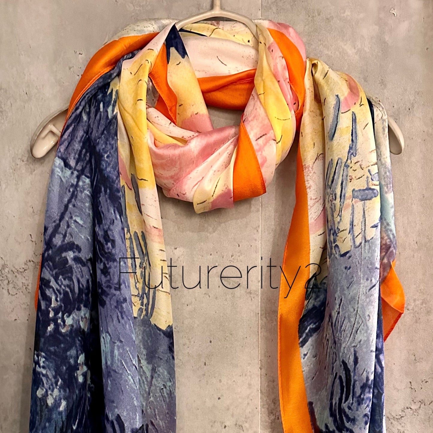 Oil Painting Inspired Blue Silk Blend Scarf/Spring Summer Autumn Scarf/Scarf Women/Gifts For Mom/Gifts For Her Birthday Christmas/UK Seller