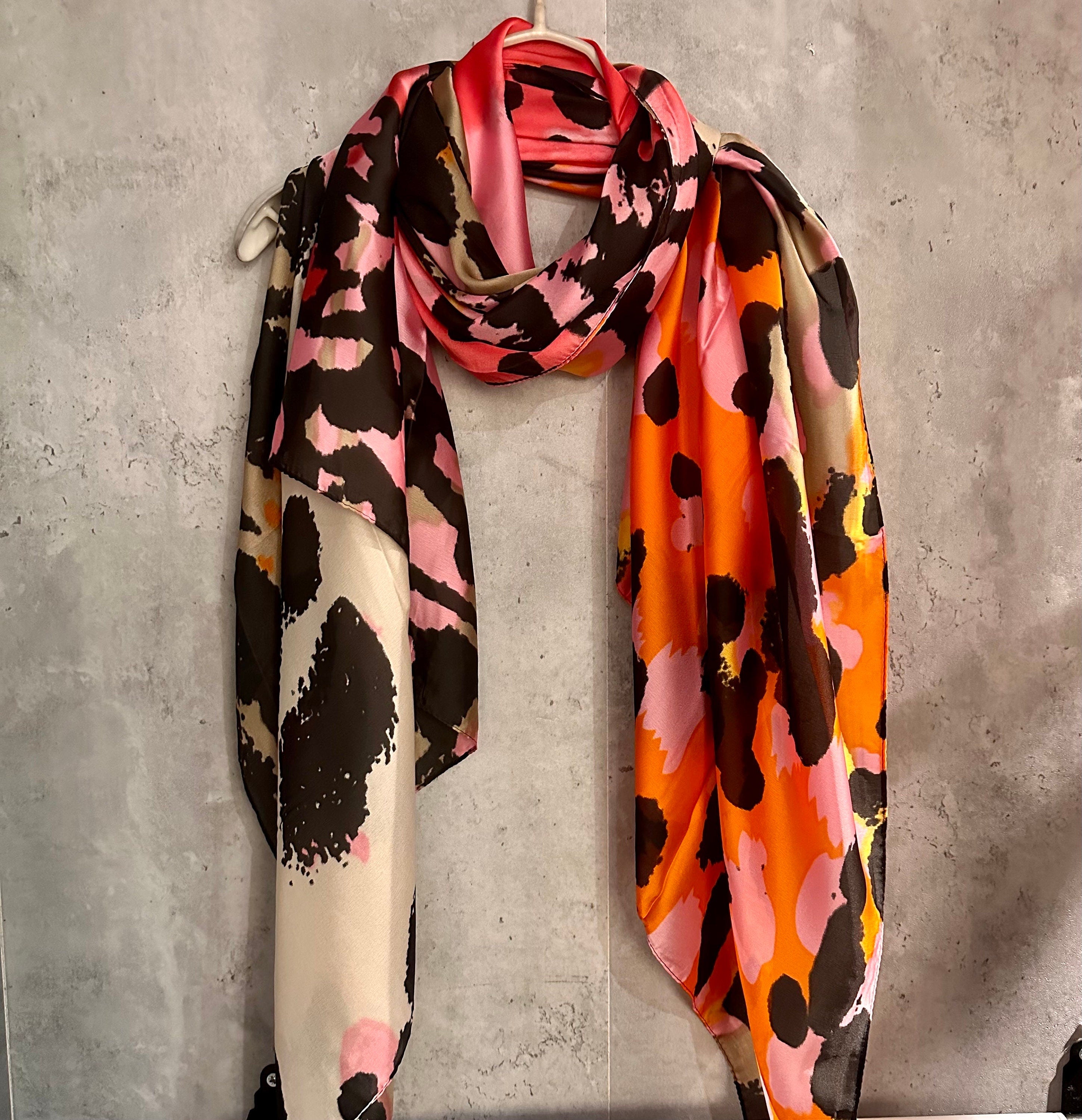 Splotches Colour Pink Orange Silk Blend Scarf