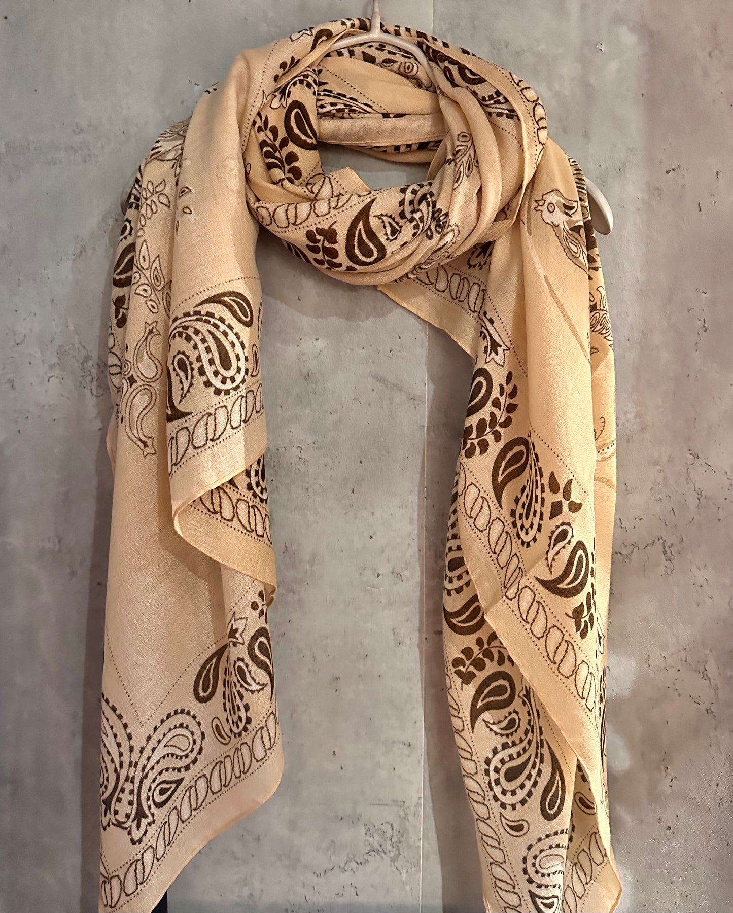 Paisley Beige Cotton Scarf/Summer Autumn Scarf/Scarf Women/Gifts For Mom/Gifts For Her Birthday Christmas/UK Seller