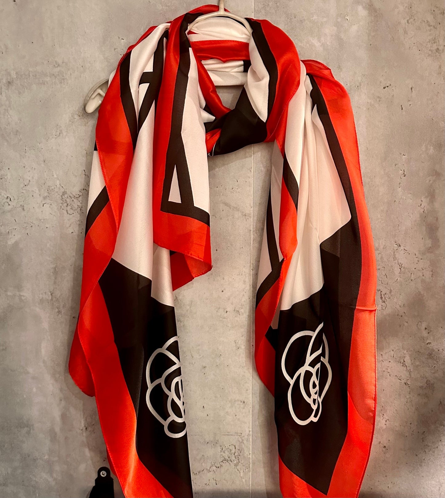 Camellia Flower With Red Trim White Silk Scarf/Spring Summer Autumn Scarf/Scarf Women/Gifts For Mother/Gifts For Birthday Christmas/UK Seller