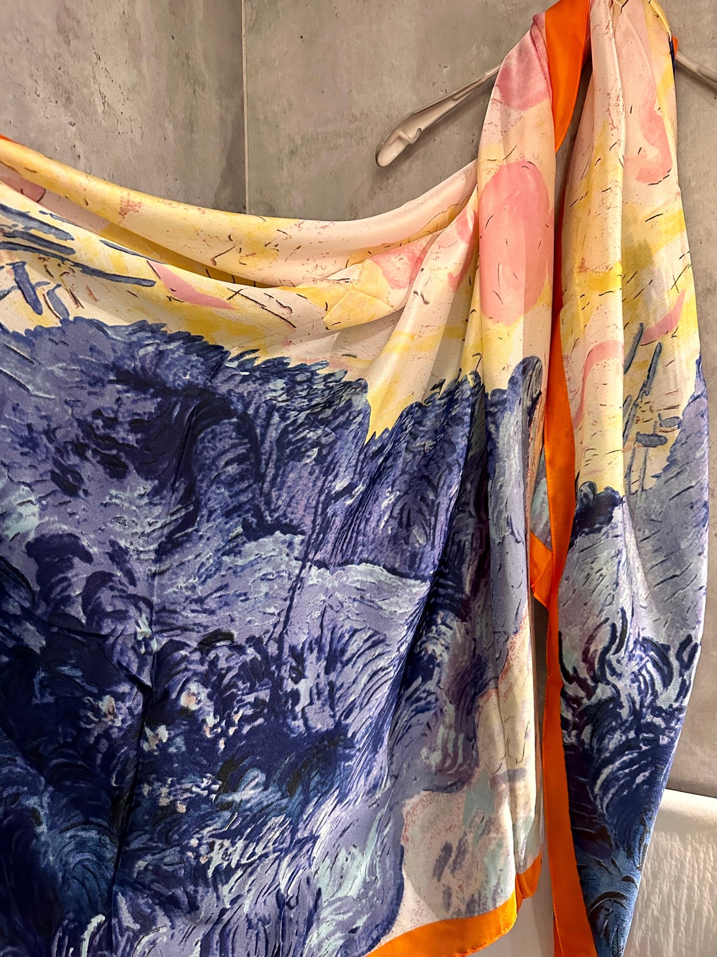 Oil Painting Inspired Blue Silk Blend Scarf/Spring Summer Autumn Scarf/Scarf Women/Gifts For Mom/Gifts For Her Birthday Christmas/UK Seller