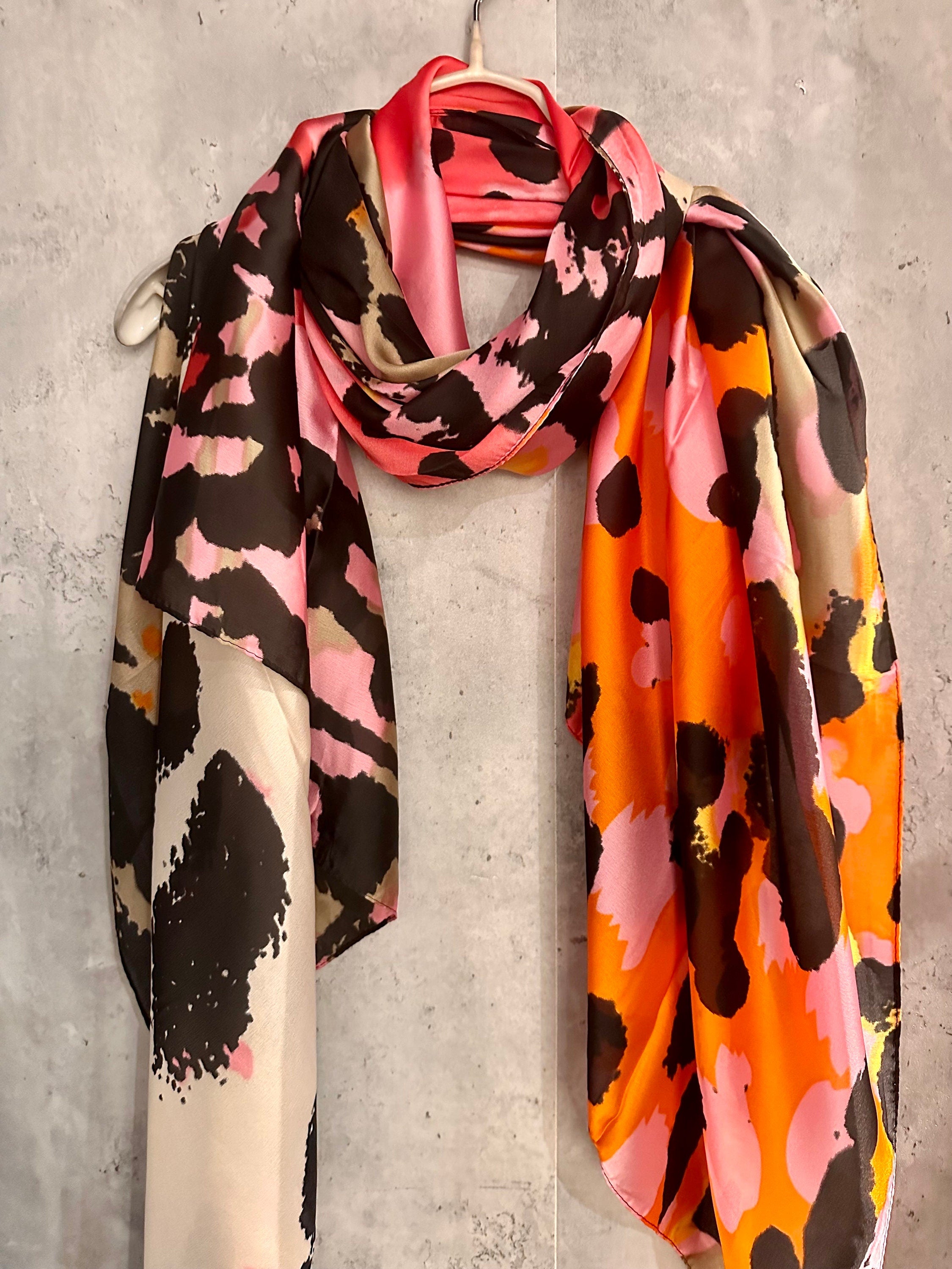 Splotches Colour Pink Orange Silk Blend Scarf