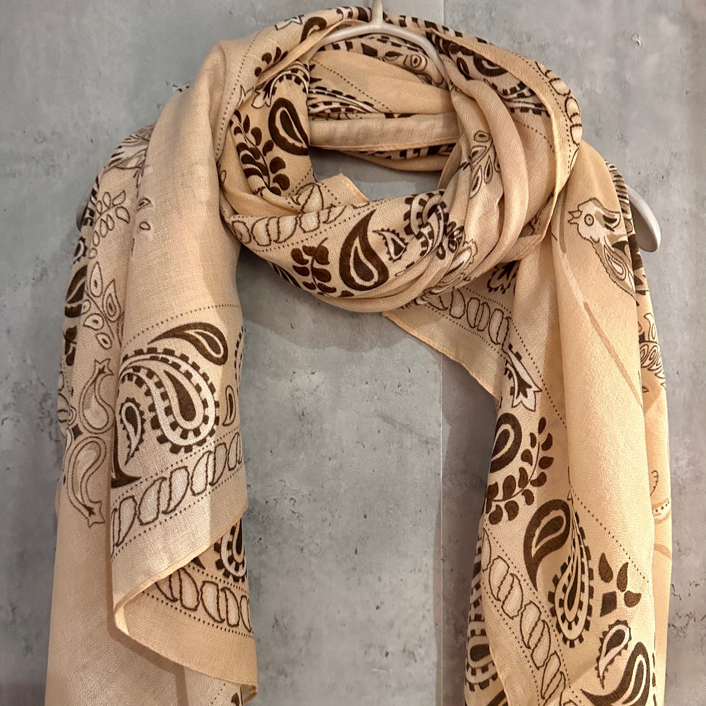 Paisley Beige Cotton Scarf/Summer Autumn Scarf/Scarf Women/Gifts For Mom/Gifts For Her Birthday Christmas/UK Seller