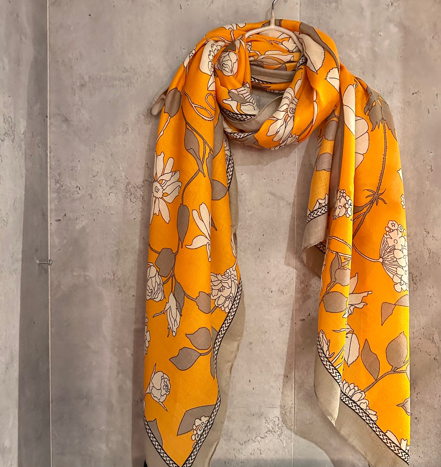 Sketched Flowers Orange Cotton Scarf/Summer Autumn Scarf/Scarf Women/Gifts For Mom/Gifts For Her Birthday Christmas/UK Seller