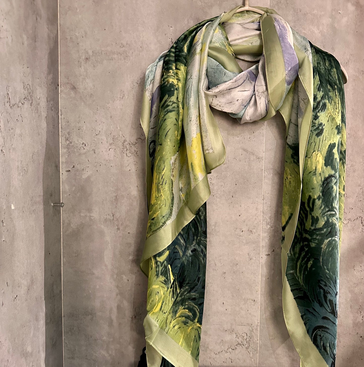 Oil Painting Inspired Green Silk Blend Scarf/Spring Summer Autumn Scarf/Scarf Women/Gifts For Mom/Gifts For Her Birthday Christmas/UK Seller