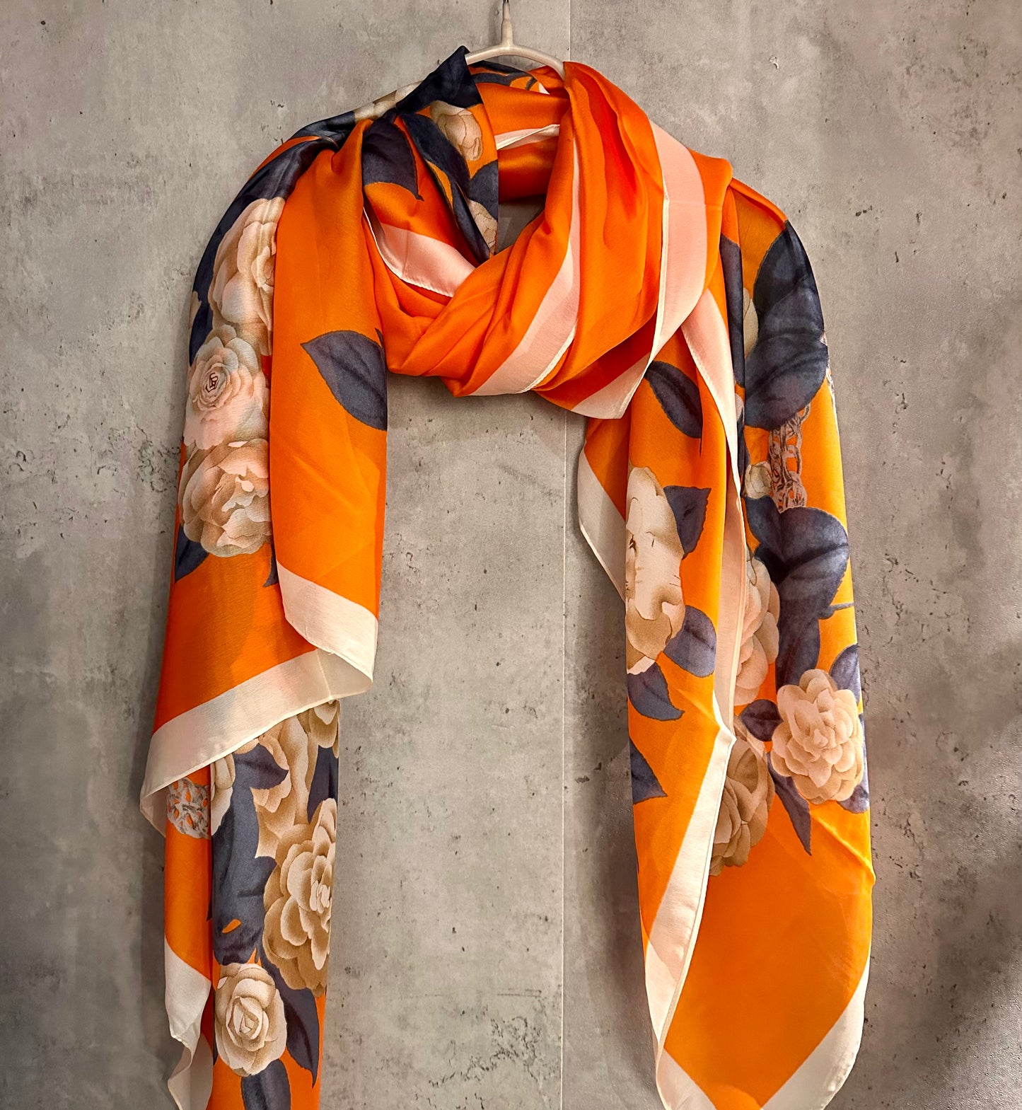 White Roses Pattern Orange Silk Scarf/Spring Summer Scarf/Gifts For Mom/Scarf Women/Gifts For Her Birthday Christmas/UK Seller
