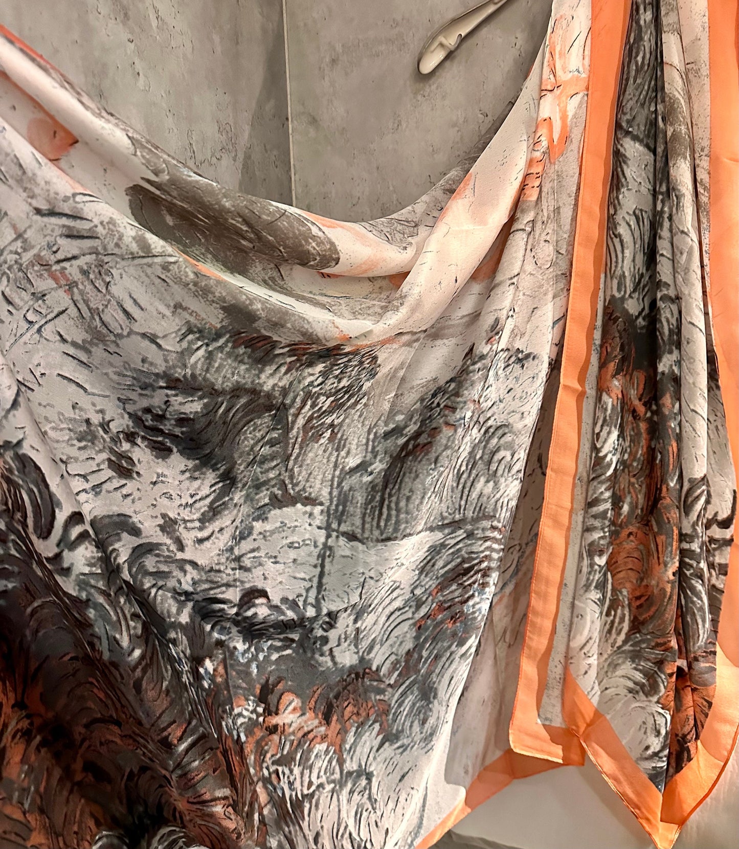 Oil Painting Inspired Grey Silk Blend Scarf/Spring Summer Autumn Scarf/Scarf Women/Gifts For Mom/Gifts For Her Birthday Christmas/UK Seller