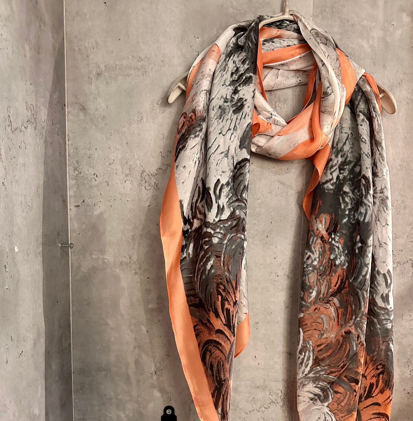 Oil Painting Inspired Grey Silk Blend Scarf/Spring Summer Autumn Scarf/Scarf Women/Gifts For Mom/Gifts For Her Birthday Christmas/UK Seller