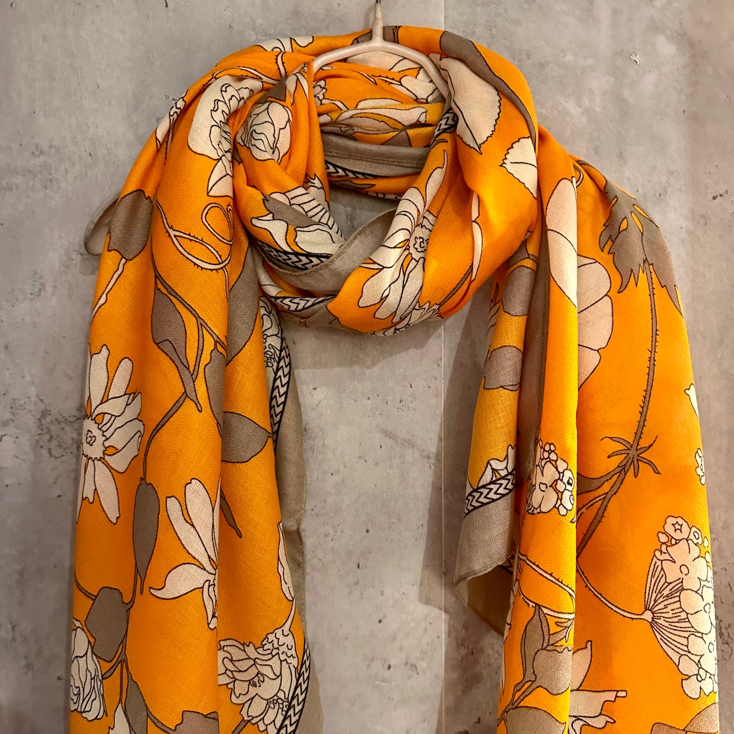 Sketched Flowers Orange Cotton Scarf/Summer Autumn Scarf/Scarf Women/Gifts For Mom/Gifts For Her Birthday Christmas/UK Seller