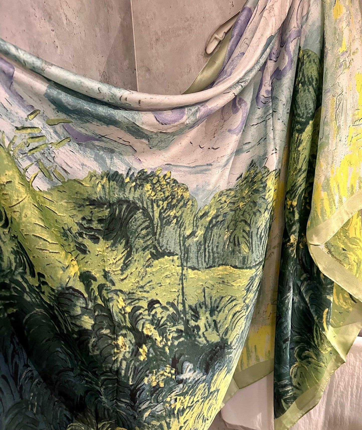 Oil Painting Inspired Green Silk Blend Scarf/Spring Summer Autumn Scarf/Scarf Women/Gifts For Mom/Gifts For Her Birthday Christmas/UK Seller
