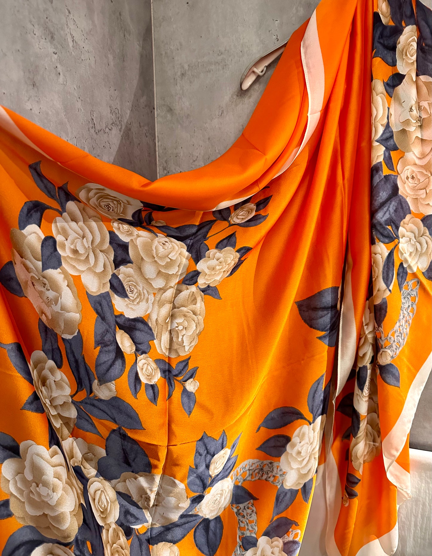 White Roses Pattern Orange Silk Scarf/Spring Summer Scarf/Gifts For Mom/Scarf Women/Gifts For Her Birthday Christmas/UK Seller