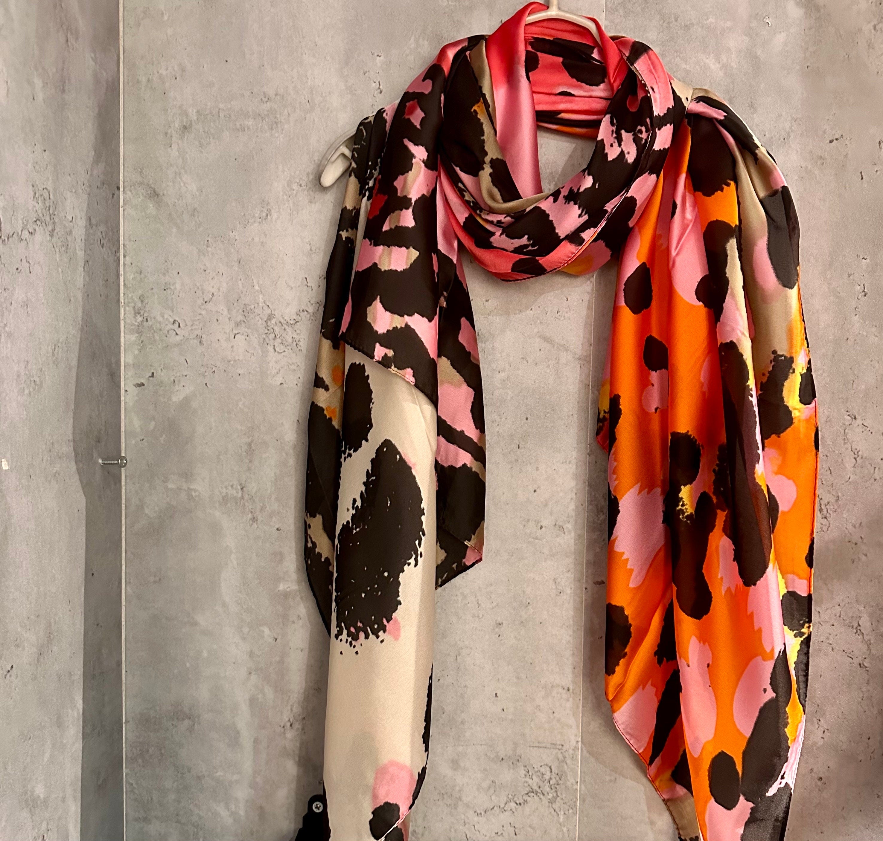 Splotches Colour Pink Orange Silk Blend Scarf