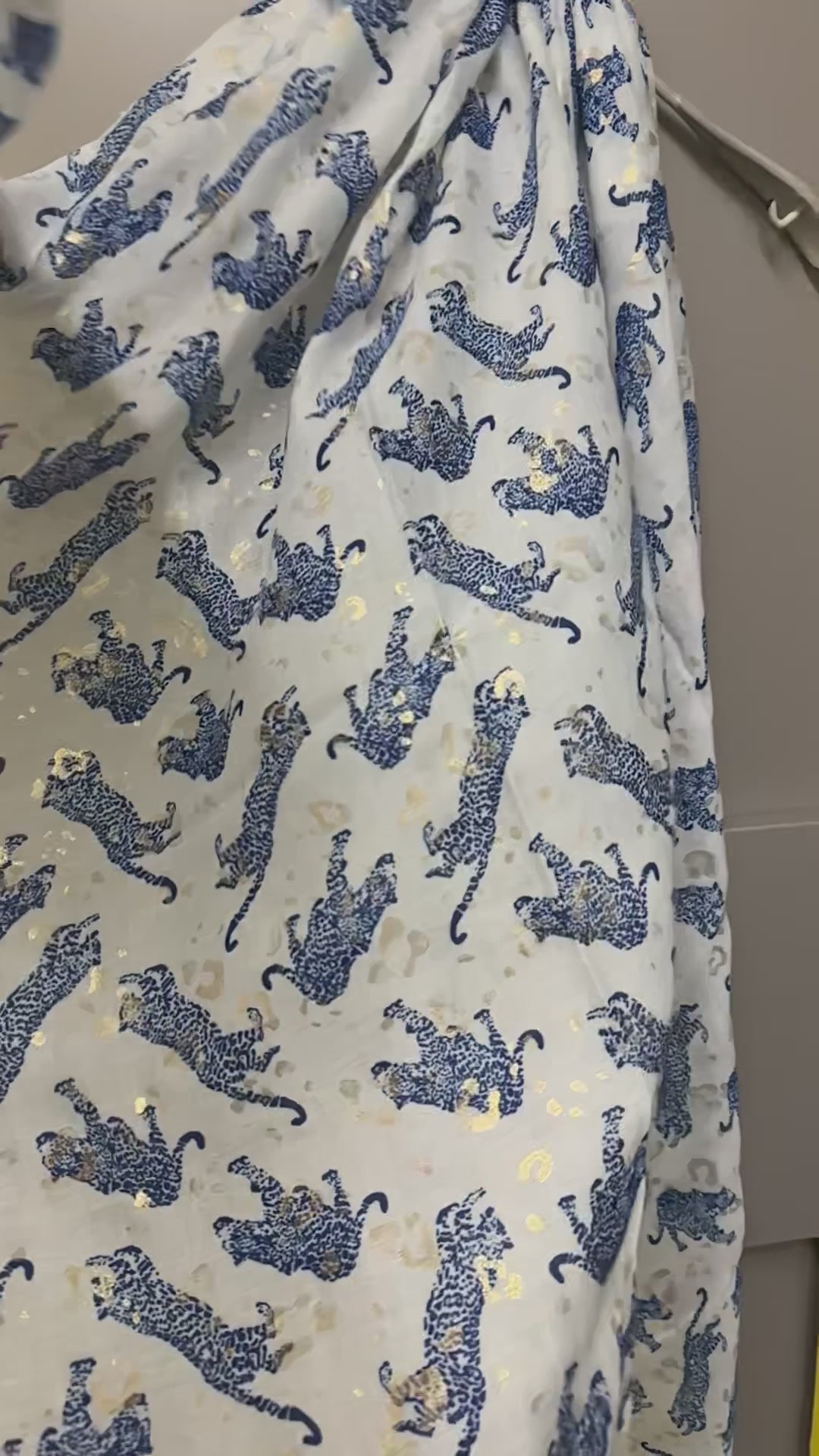 Blue classic leopards print off white scarf