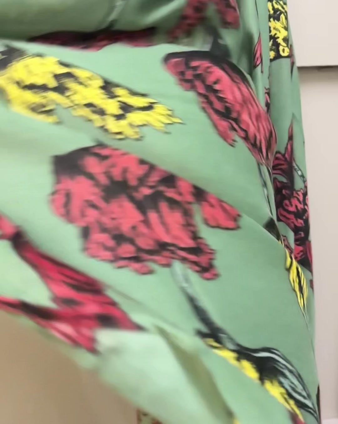 Green Cotton Scarf with Eco-Friendly Sketched Parrot Tulips Flower Design