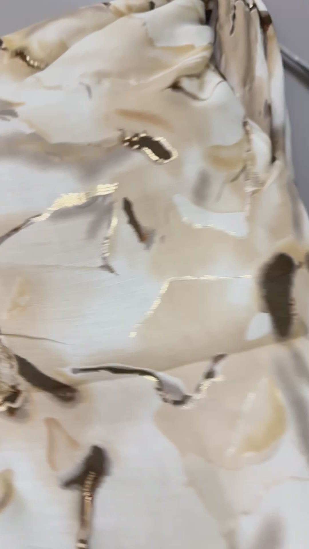 Beige Cotton Scarf for Women with Abstract Paint Splashes and Gold Accents