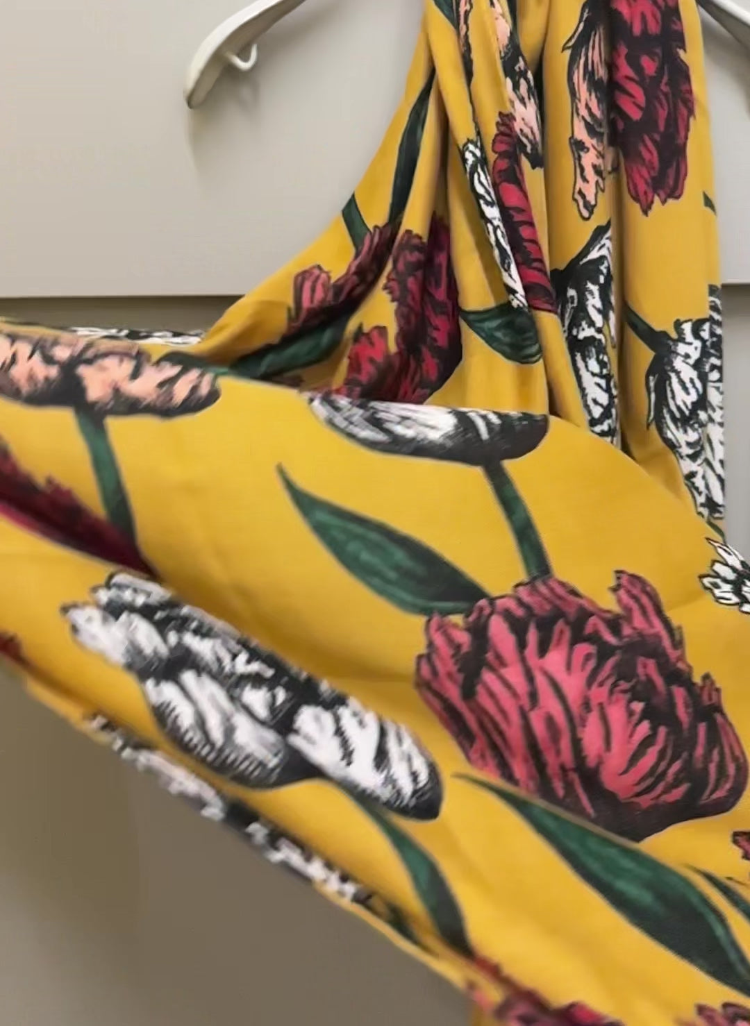 Mustard Yellow Scarf with Eco-Friendly Sketched Parrot Tulips Flower Design