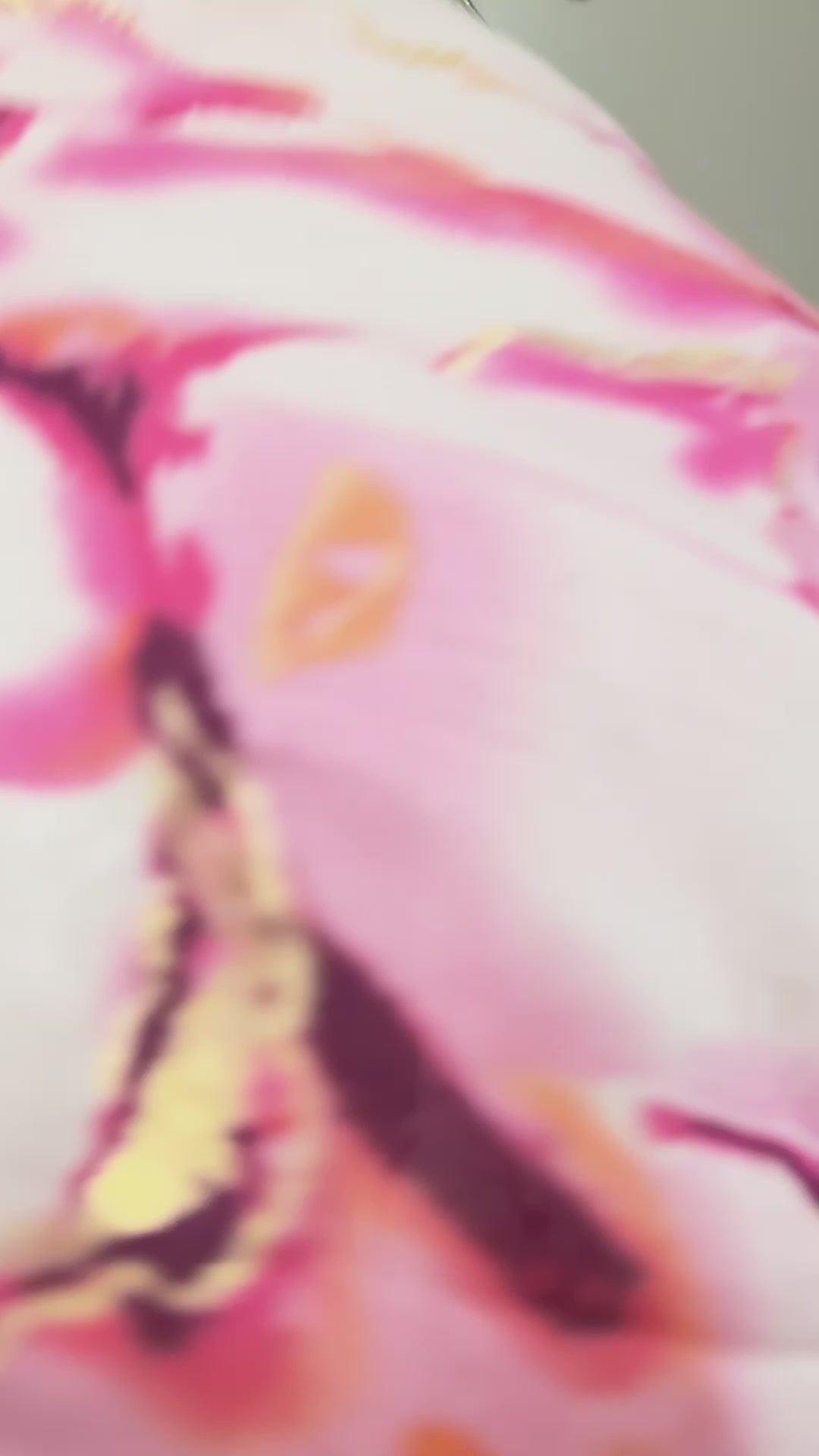 Pink Cotton Scarf for Women with Abstract Paint Splashes and Gold Accents