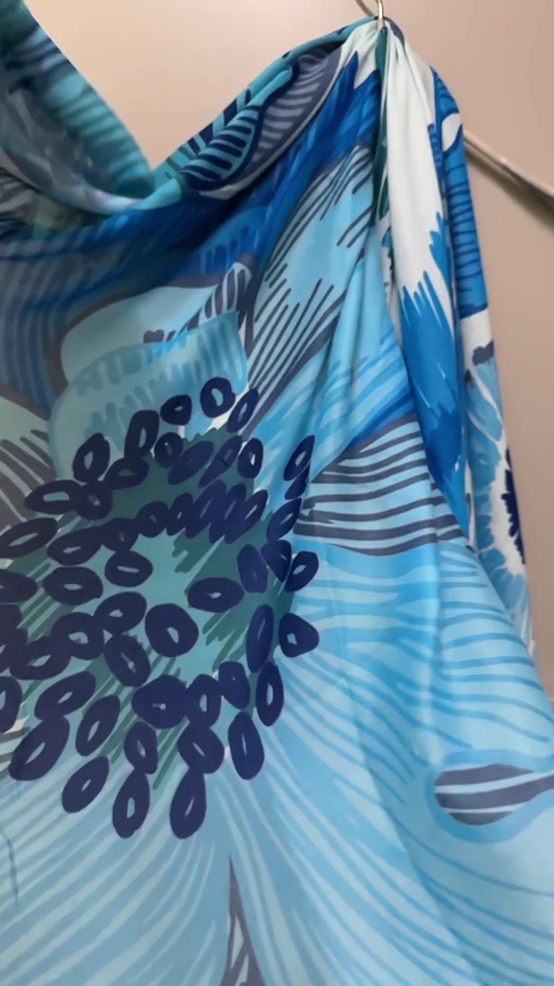 Stunning Blue Scarf Featuring Huge Sketched Flowers