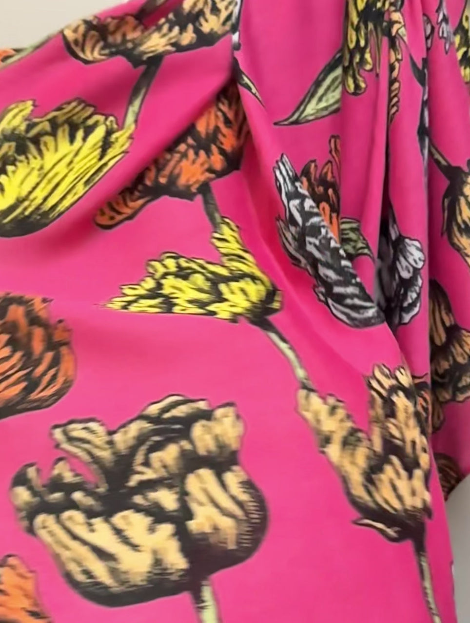 Pink Cotton Scarf with Eco-Friendly Sketched Parrot Tulips Flower Design