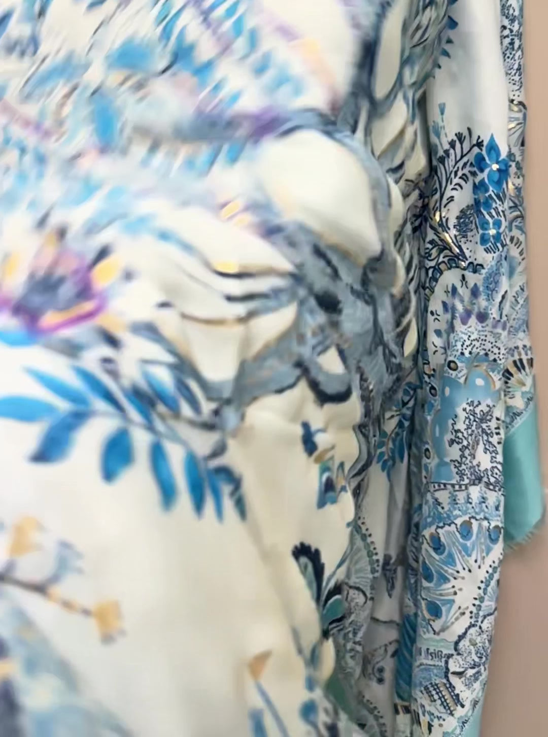 Sky Blue Sketch Tree Scarf with Blue Trim