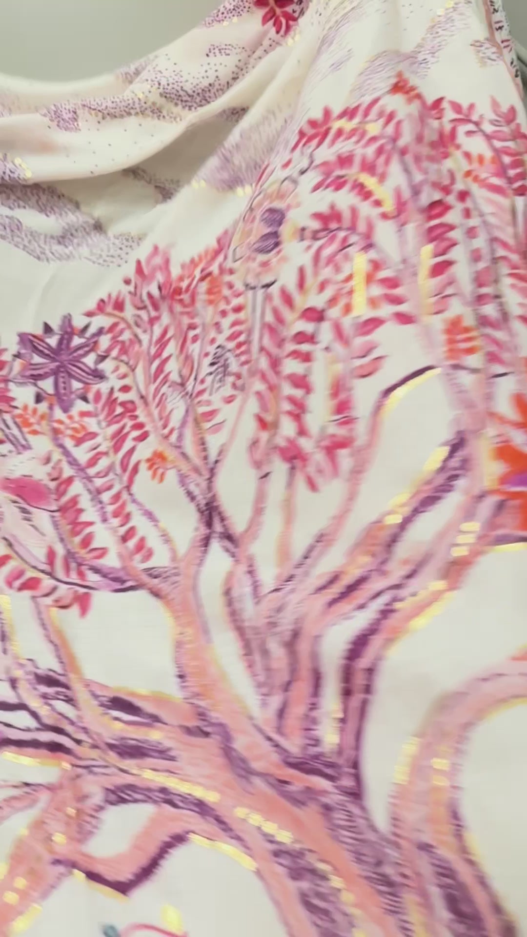 Bright Pink Sketch Tree Scarf with Pink Trim