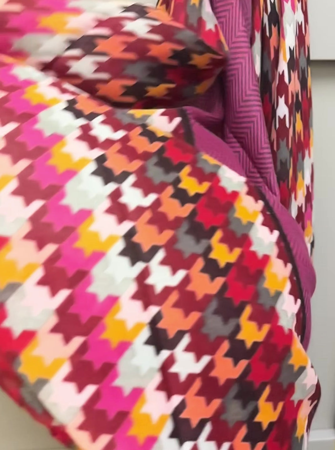 ECO Friendly Houndstooth Pattern Cotton Blend In Dark Pink Scarf