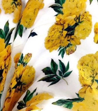 Yellow Peony Flower White Cashmere Blend Scarf/Summer Autumn Winter Scarf/Gifts For Mother/Gifts For Her/Scarf Women/Birthday Gifts