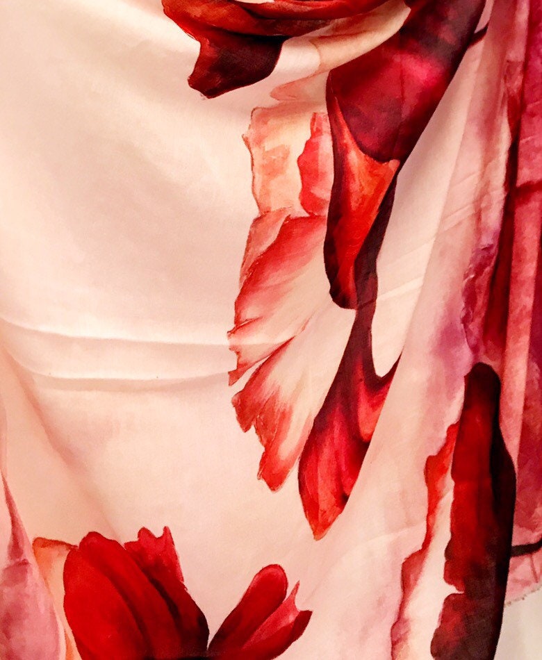 Watercolour Huge Red Poppy Pink Cashmere Blend Scarf/Spring Summer Autumn Scarf/Gifts For Mother/Gifts For Her/Scarf For Women/Birthday Gift