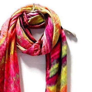 Marble Patterns Pink Neon Yellow Cashmere Scarf/Spring Summer Autumn Scarf/Gifts For Her/Gifts For Women/Scarf For Women/Birthday Gifts