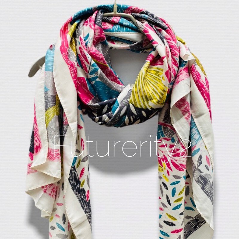 Womens Floral Cotton Scarves, White Floral Scarf