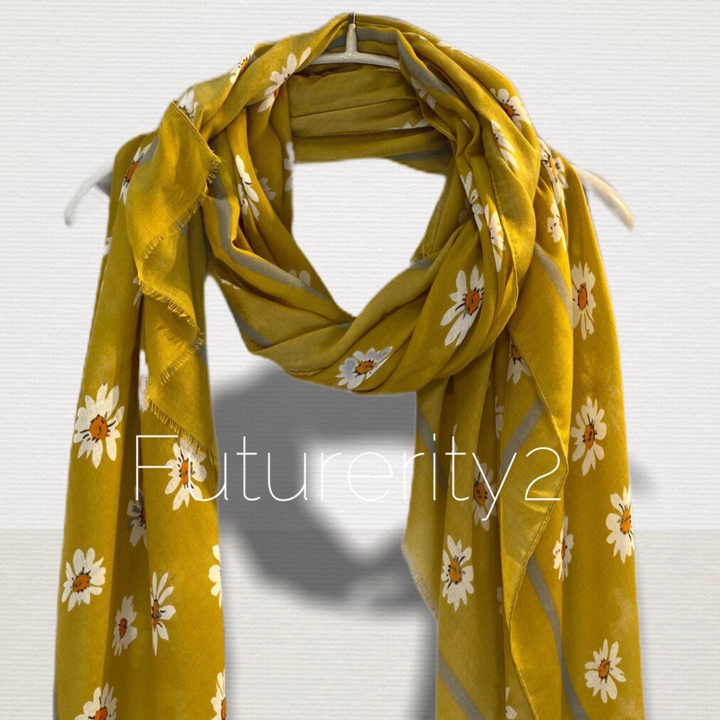 Daisy Flowers In Olive Green Cotton Blend Scarf,Spring Summer Autumn Scarf