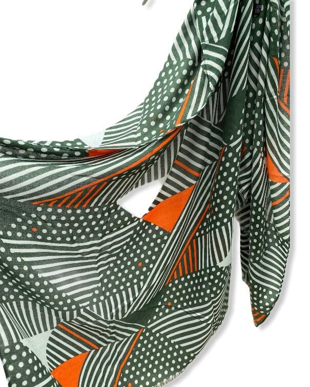 Lines And Spots Pattern Green Orange Cotton Scarf/Gifts For Mother/Gifts For Her/Scarves Women/Spring Summer Autumn Scarf/Birthday Gifts