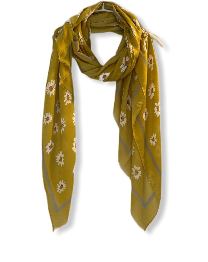 Daisy Flowers In Olive Green Cotton Blend Scarf,Spring Summer Autumn Scarf