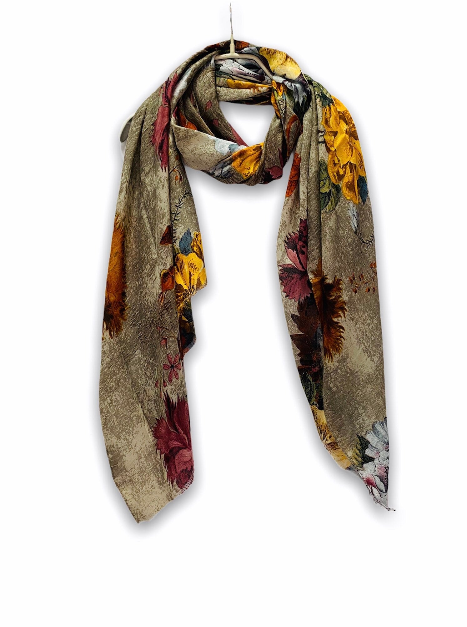 Vintage Peony Flowers Beige Cotton Scarf