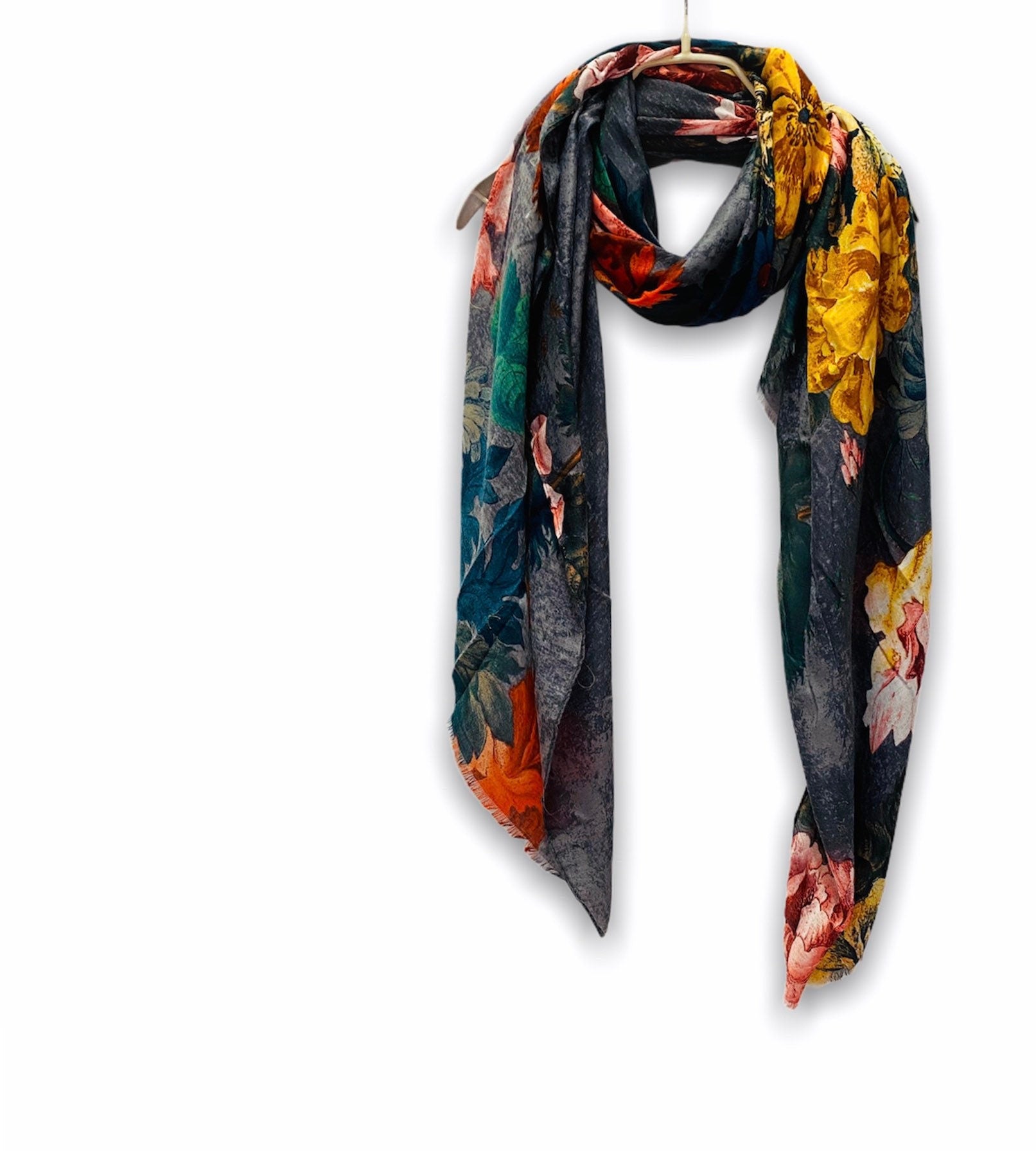 Vintage Peony Flowers Grey Cotton Scarf