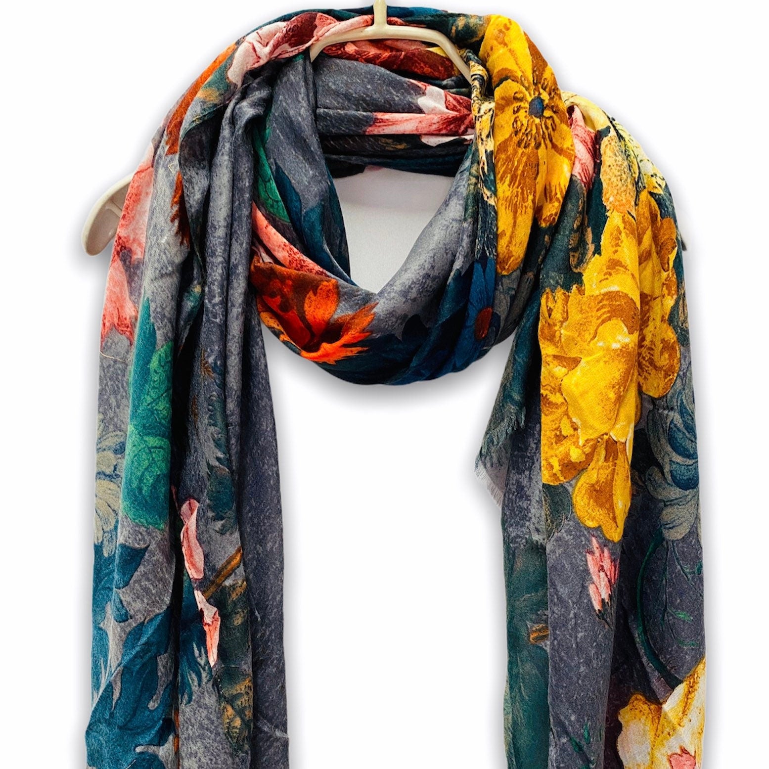 Vintage Peony Flowers Grey Cotton Scarf