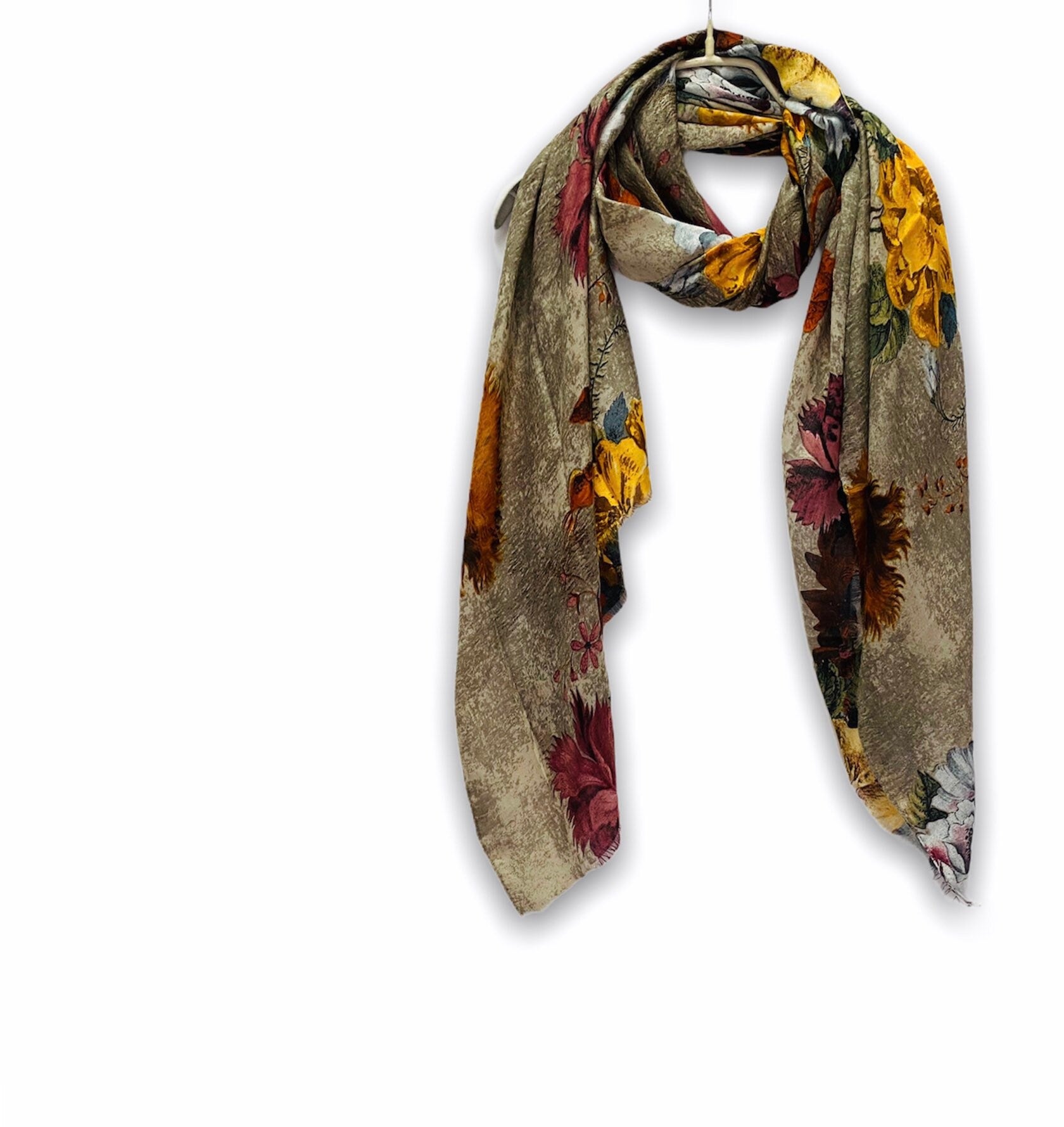 Vintage Peony Flowers Beige Cotton Scarf