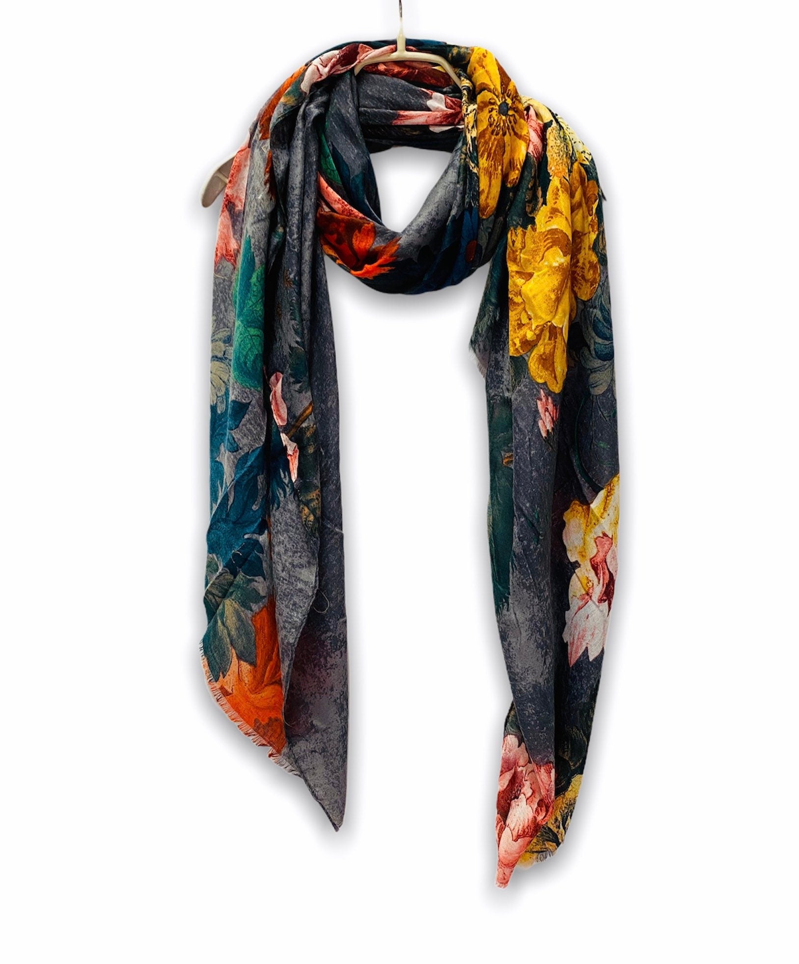 Vintage Peony Flowers Grey Cotton Scarf