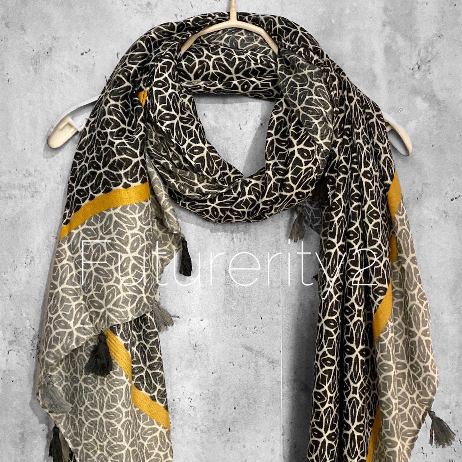 Bohemian inspired In Black Grey With Tassels Cotton Blend Scarf