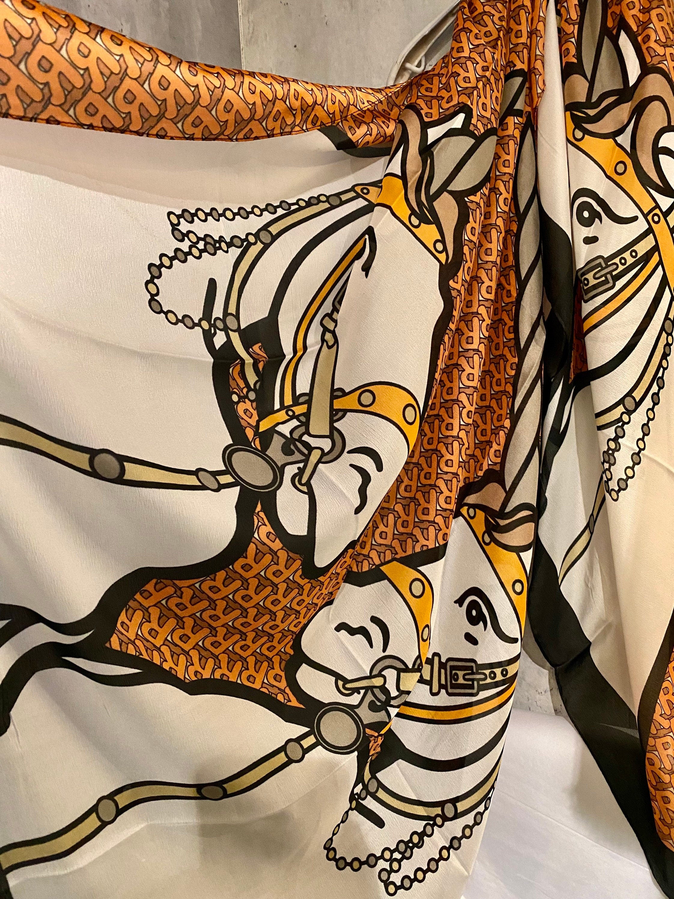 Beautifully handcrafted Unicorn Pattern Brown Silk Blend Scarf