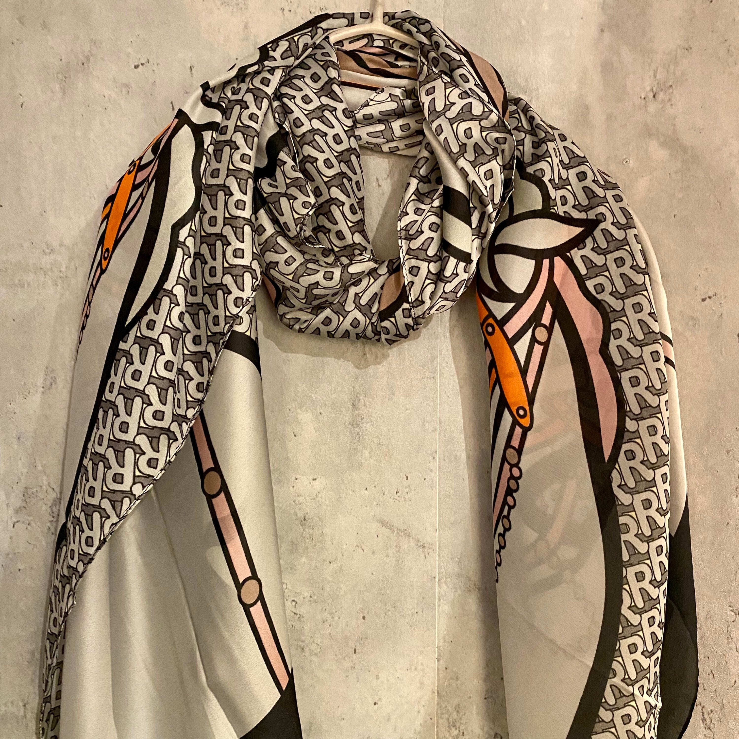 Beautifully handcrafted Unicorn Pattern Grey Silk Blend Scarf