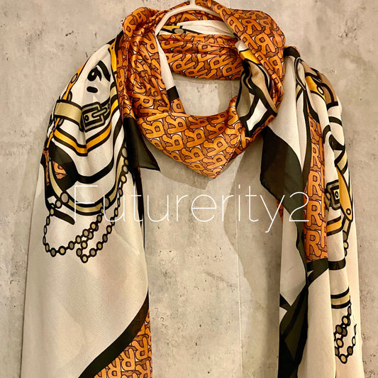 Beautifully handcrafted Unicorn Pattern Brown Silk Blend Scarf
