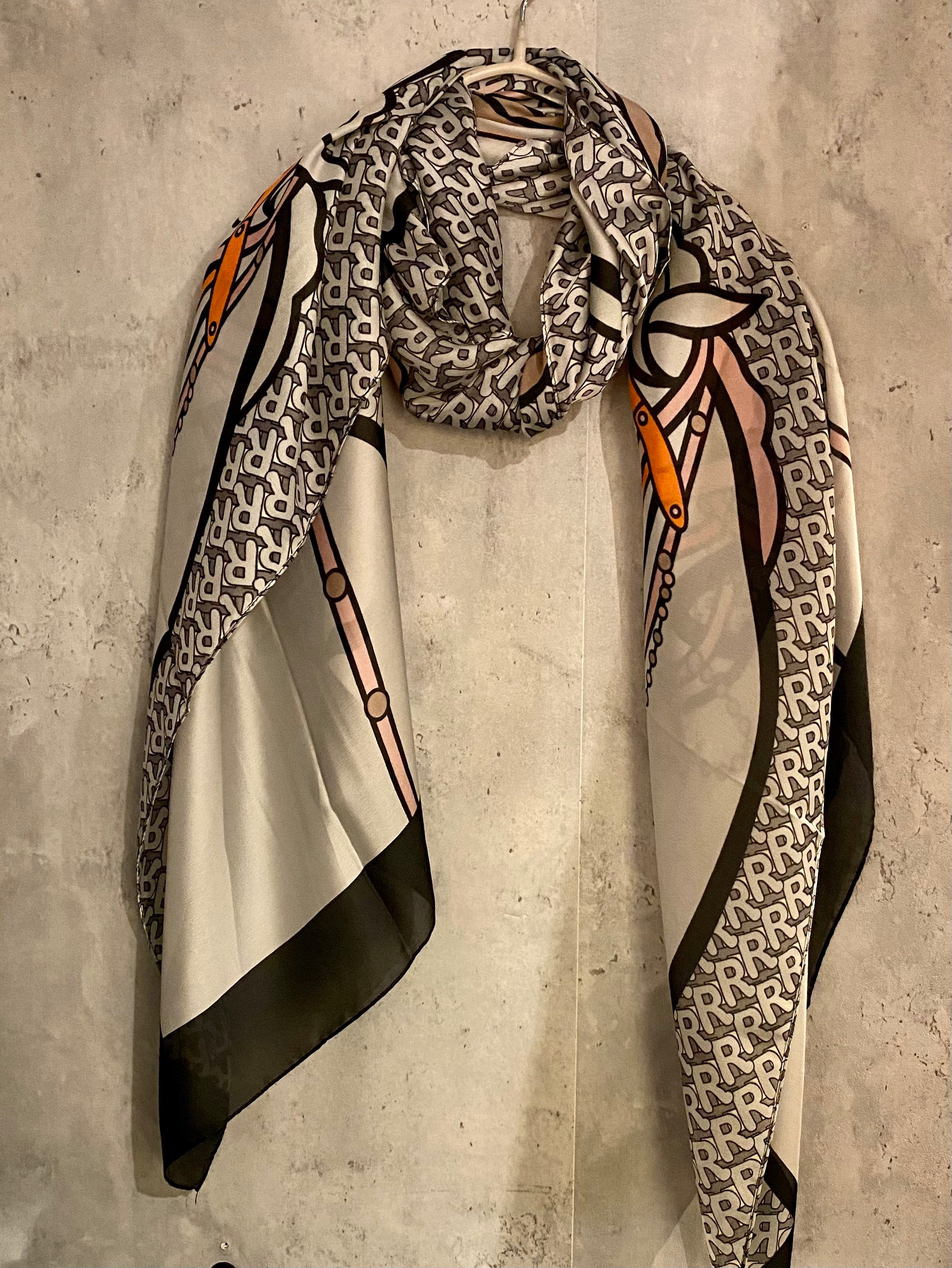 Beautifully handcrafted Unicorn Pattern Grey Silk Blend Scarf